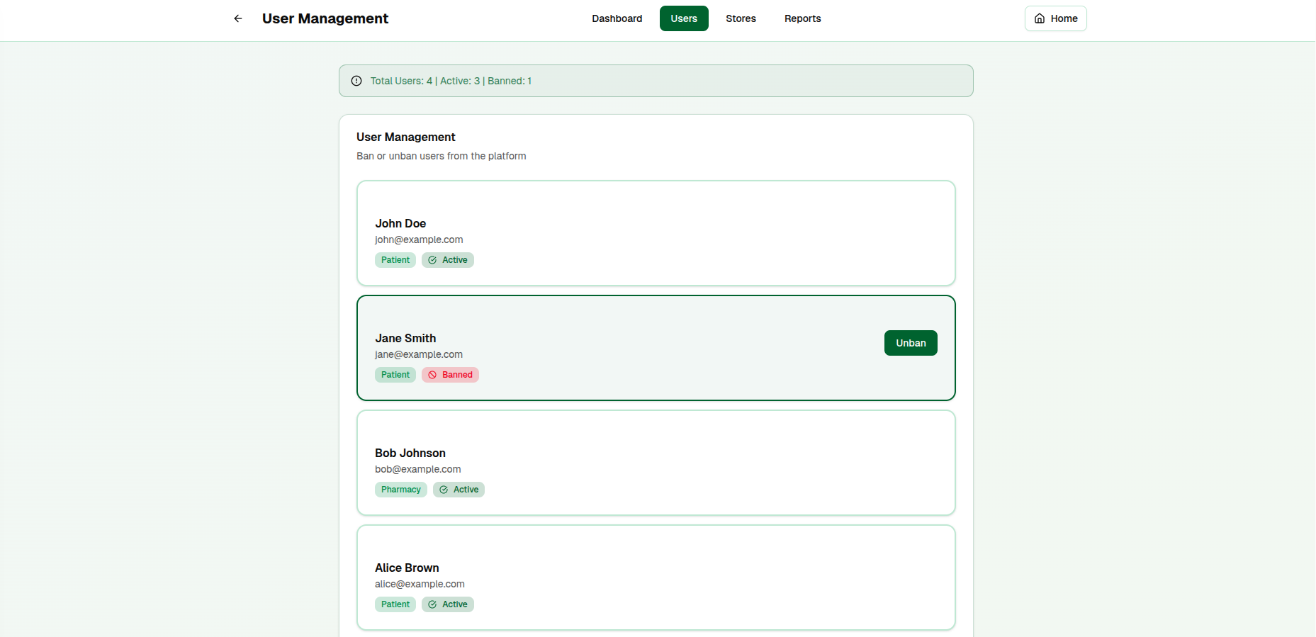User Unban Management